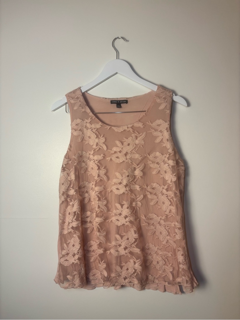Cable & Gauge Blush Pink Floral Lace Sleeveless Tank, size Large